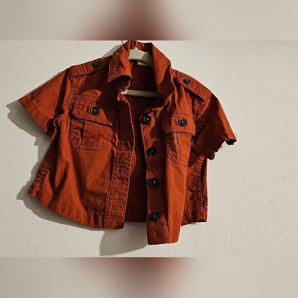 Banana Republic Kids Short Sleeve Top Shirt Burnt Orange Button Up - Picture 3 of 4